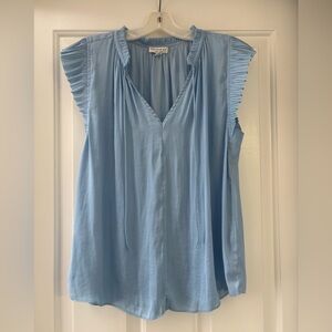 Current Air Blue Pleated Top w/ Ruffled Sleeves (Med)